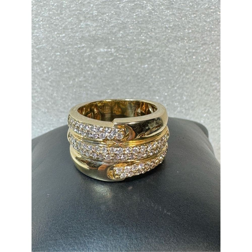 Signed Sonia B. 14KT Yellow Gold Triple Diamond Ring size 8.5